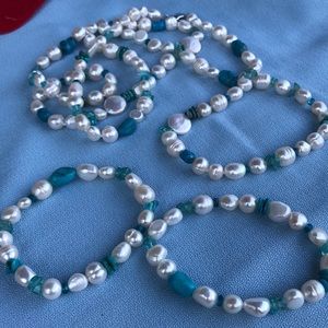 Honora pearl necklace w turquoise accent